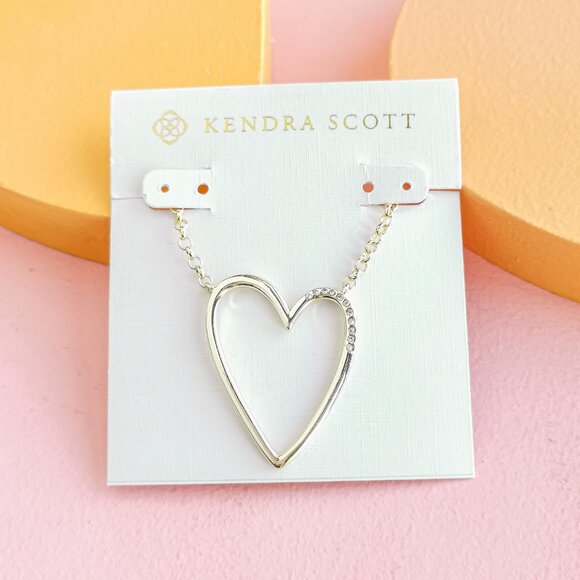 Kendra Scott Gold Pendant Necklace Elegant Ansley Heart Gift Trendy - Picture 1 of 3